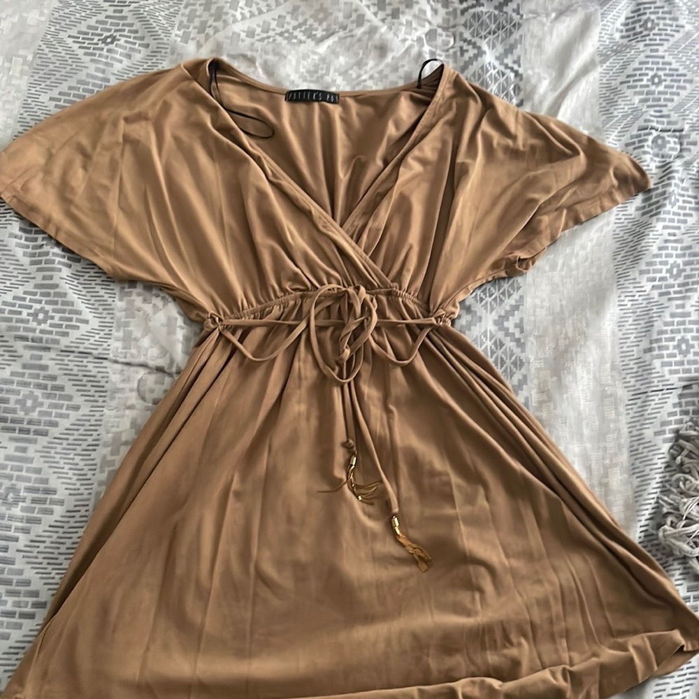 Brown flare dress with gold belt